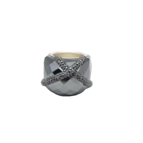 Swarovski Nirvana Lucent Crystal Silk Cocktail Ring Size 58 / 8 – Black Shine - Picture 1 of 7